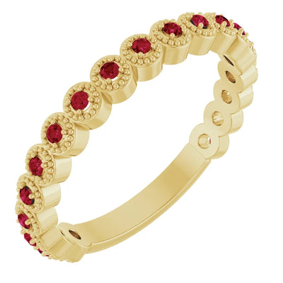 Kenla Round Gemstones 3/4 Eternity 4 Prong Milgrain Wedding & Anniversary Band