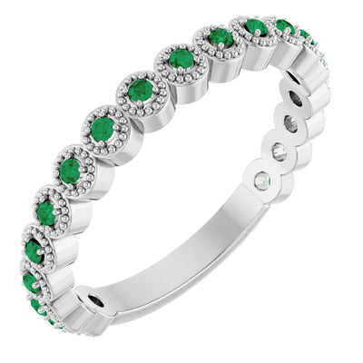 Kenla Round Gemstones 3/4 Eternity 4 Prong Milgrain Wedding & Anniversary Band