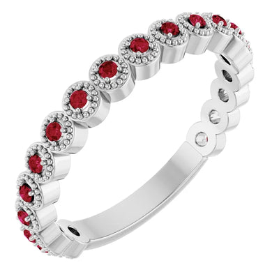Kenla Round Gemstones 3/4 Eternity 4 Prong Milgrain Wedding & Anniversary Band