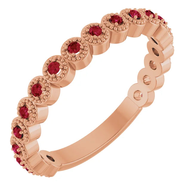 Kenla Round Gemstones 3/4 Eternity 4 Prong Milgrain Wedding & Anniversary Band