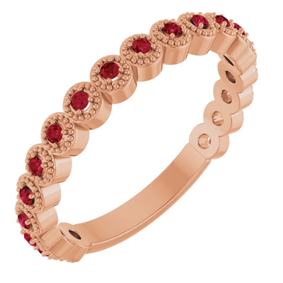 Kenla Round Gemstones 3/4 Eternity 4 Prong Milgrain Wedding & Anniversary Band