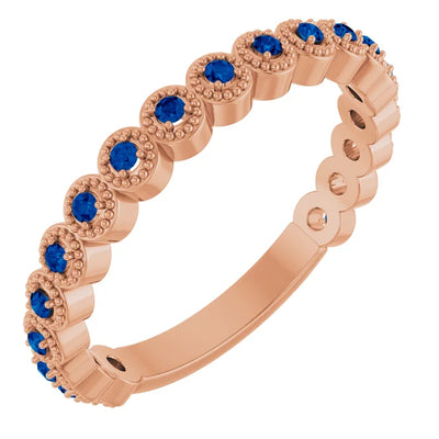 Kenla Round Gemstones 3/4 Eternity 4 Prong Milgrain Wedding & Anniversary Band