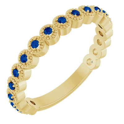 Kenla Round Gemstones 3/4 Eternity 4 Prong Milgrain Wedding & Anniversary Band