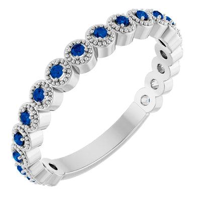 Kenla Round Gemstones 3/4 Eternity 4 Prong Milgrain Wedding & Anniversary Band