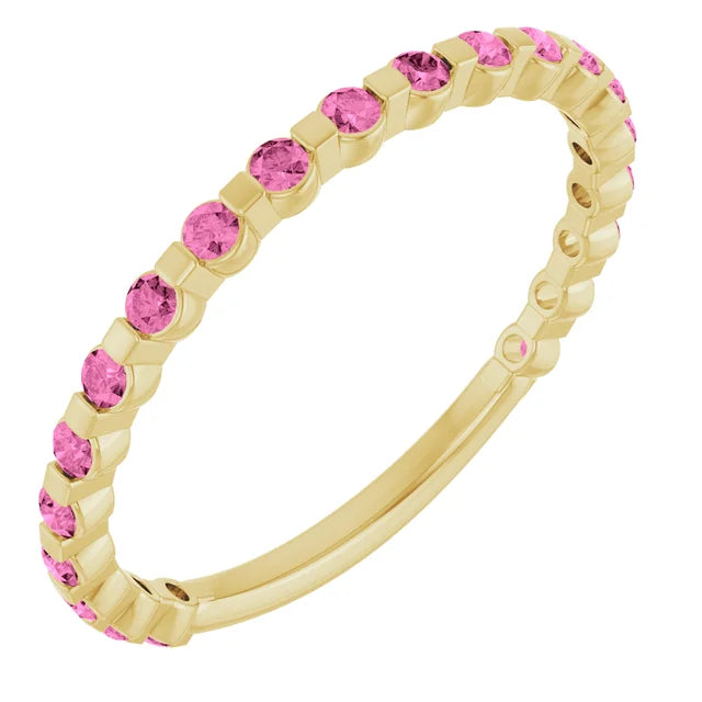 Kenla Round Gemstones 3/4 Eternity Under Bezel Shared Wedding & Anniversary Band