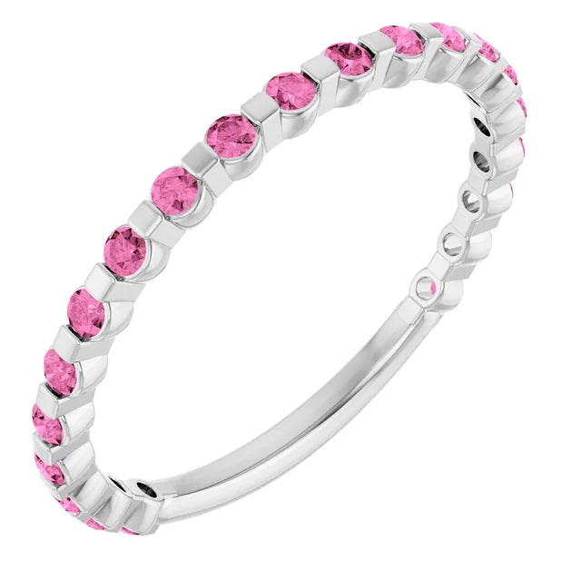 Kenla Round Gemstones 3/4 Eternity Under Bezel Shared Wedding & Anniversary Band