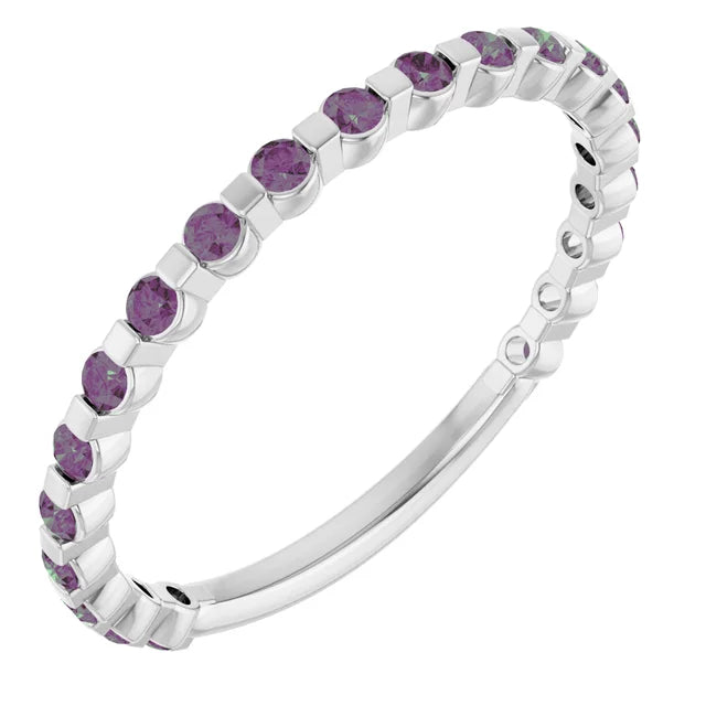 Kenla Round Gemstones 3/4 Eternity Under Bezel Shared Wedding & Anniversary Band