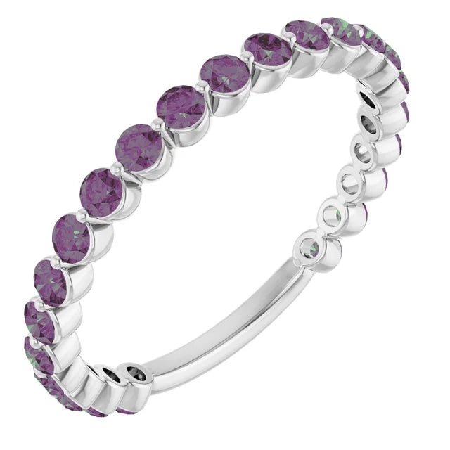 Kenla Round Gemstones 3/4 Eternity Under Bezel Shared Wedding & Anniversary Band