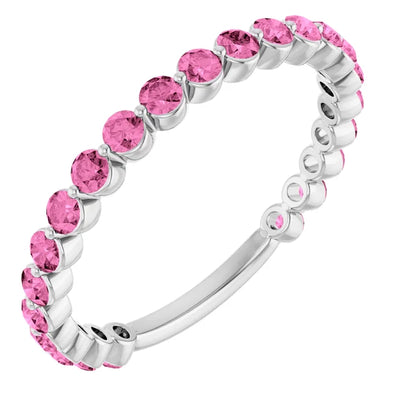 Kenla Round Gemstones 3/4 Eternity Under Bezel Shared Wedding & Anniversary Band