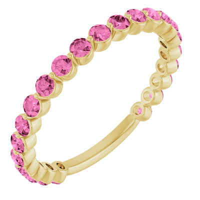Kenla Round Gemstones 3/4 Eternity Under Bezel Shared Wedding & Anniversary Band