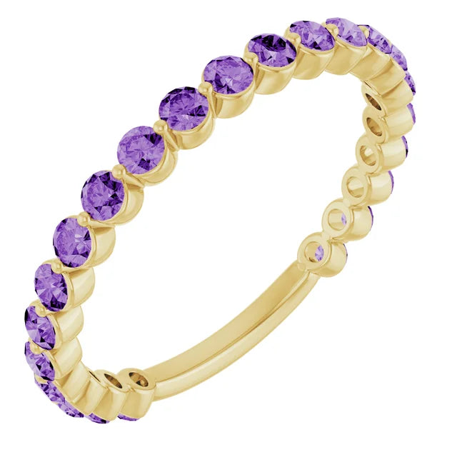 Kenla Round Gemstones 3/4 Eternity Under Bezel Shared Wedding & Anniversary Band