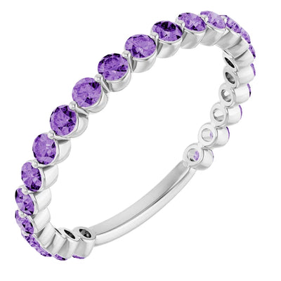 Kenla Round Gemstones 3/4 Eternity Under Bezel Shared Wedding & Anniversary Band