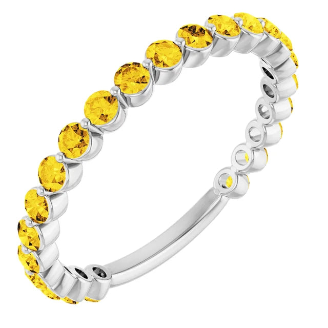 Kenla Round Gemstones 3/4 Eternity Under Bezel Shared Wedding & Anniversary Band