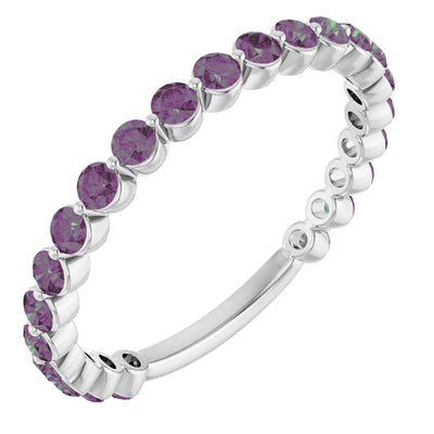 Kenla Round Gemstones 3/4 Eternity Under Bezel Shared Wedding & Anniversary Band