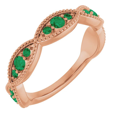 Kenla Round Trifecta Gemstones 3/4 Eternity Milgrain Band