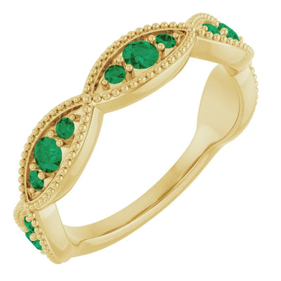 Kenla Round Trifecta Gemstones 3/4 Eternity Milgrain Band