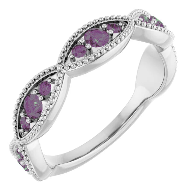 Kenla Round Trifecta Gemstones 3/4 Eternity Milgrain Band