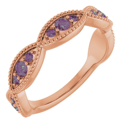 Kenla Round Trifecta Gemstones 3/4 Eternity Milgrain Band