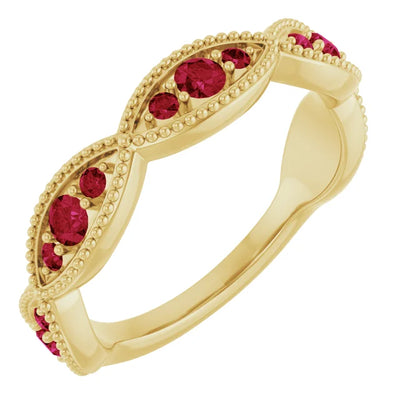 Kenla Round Trifecta Gemstones 3/4 Eternity Milgrain Band