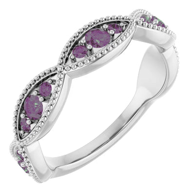 Kenla Round Trifecta Gemstones 3/4 Eternity Milgrain Band