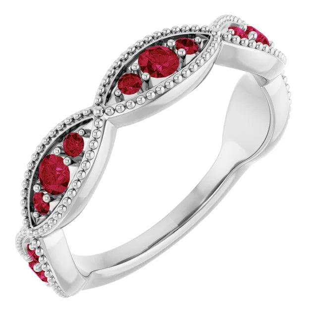 Kenla Round Trifecta Gemstones 3/4 Eternity Milgrain Band