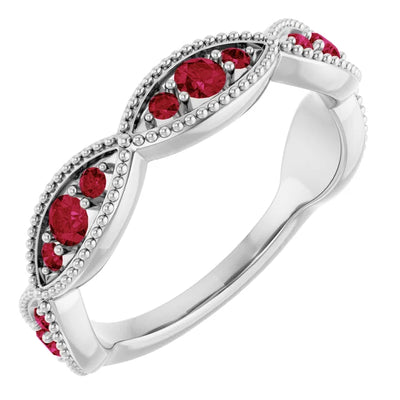Kenla Round Trifecta Gemstones 3/4 Eternity Milgrain Band