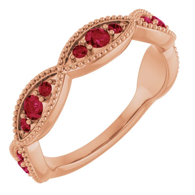 Kenla Round Trifecta Gemstones 3/4 Eternity Milgrain Band
