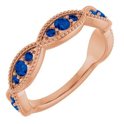 Kenla Round Trifecta Gemstones 3/4 Eternity Milgrain Band