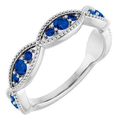 Kenla Round Trifecta Gemstones 3/4 Eternity Milgrain Band