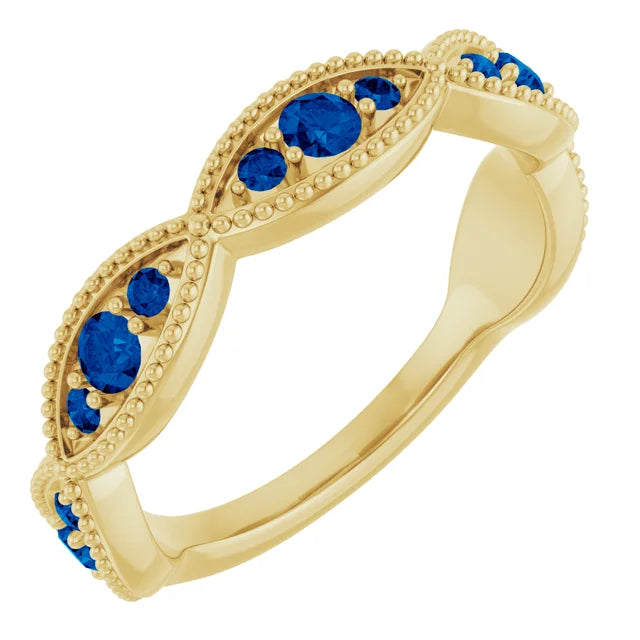 Kenla Round Trifecta Gemstones 3/4 Eternity Milgrain Band