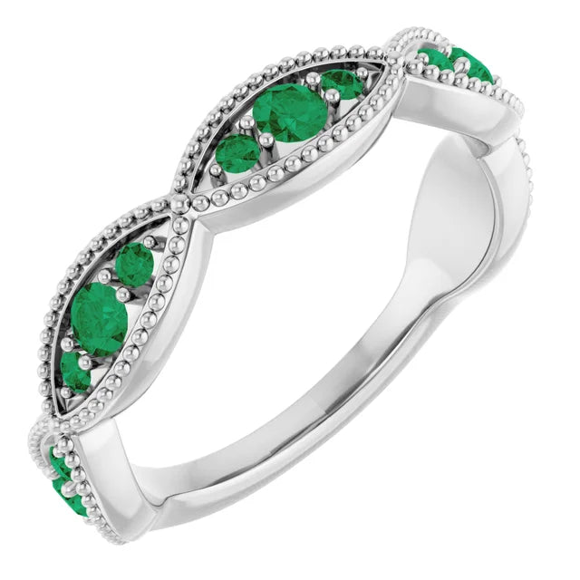 Kenla Round Trifecta Gemstones 3/4 Eternity Milgrain Band