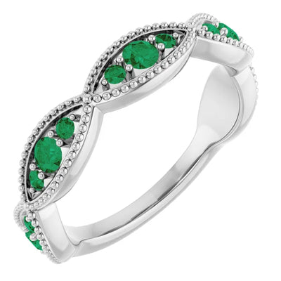 Kenla Round Trifecta Gemstones 3/4 Eternity Milgrain Band