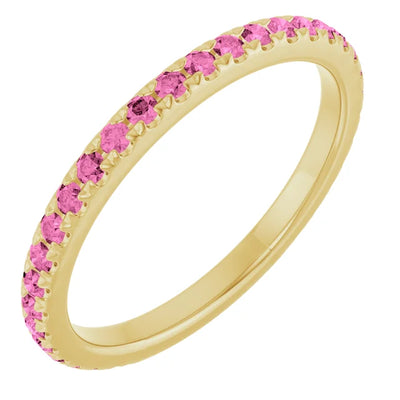 Kenla Round Gemstones 3/4 Eternity French Pave Wedding & Anniversary Band