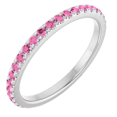 Kenla Round Gemstones 3/4 Eternity French Pave Wedding & Anniversary Band