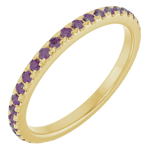Kenla Round Gemstones 3/4 Eternity French Pave Wedding & Anniversary Band