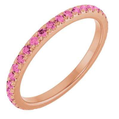 Kenla Round Gemstones 3/4 Eternity French Pave Wedding & Anniversary Band