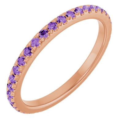 Kenla Round Gemstones 3/4 Eternity French Pave Wedding & Anniversary Band