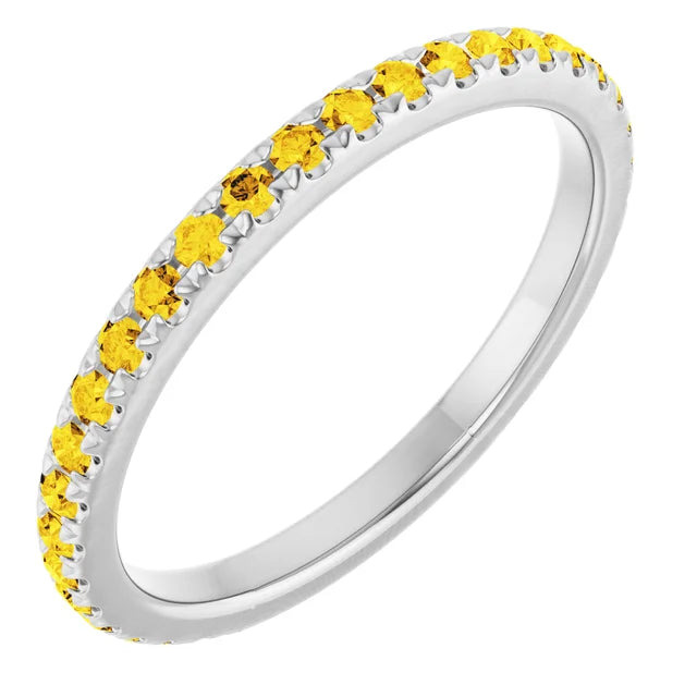 Kenla Round Gemstones 3/4 Eternity French Pave Wedding & Anniversary Band