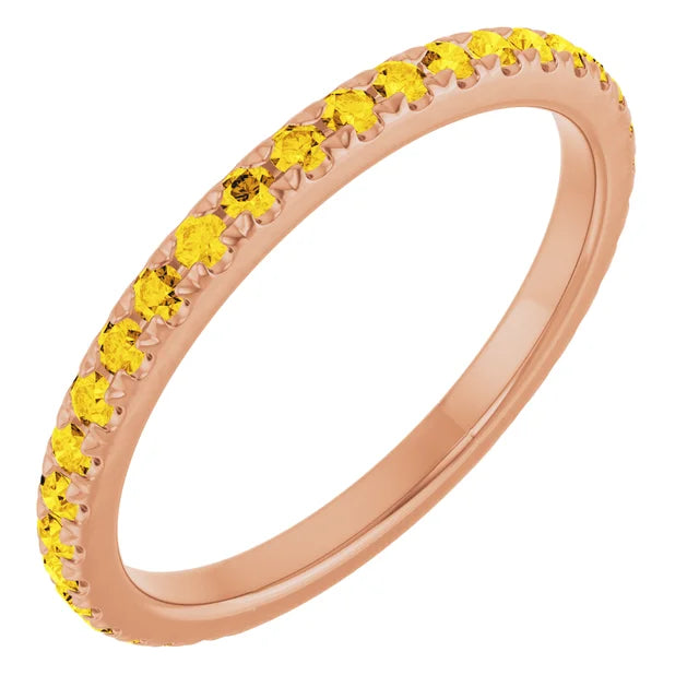 Kenla Round Gemstones 3/4 Eternity French Pave Wedding & Anniversary Band