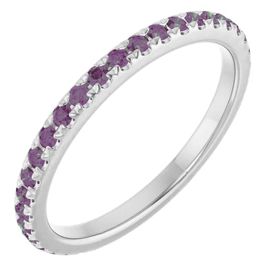 Kenla Round Gemstones 3/4 Eternity French Pave Wedding & Anniversary Band