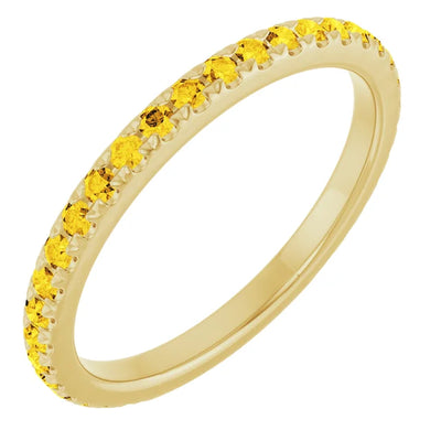 Kenla Round Gemstones 3/4 Eternity French Pave Wedding & Anniversary Band