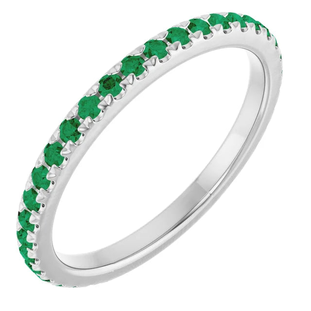 Kenla Round Gemstones 3/4 Eternity French Pave Wedding & Anniversary Band