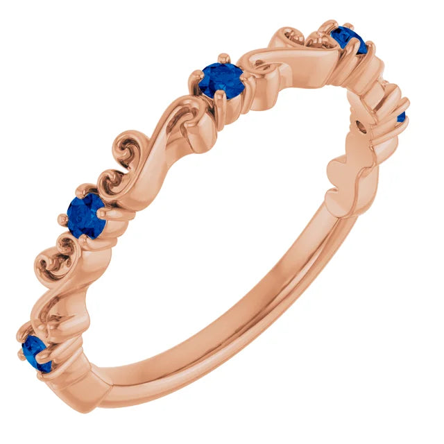 Kenla Round Gemstones 3/4 Eternity Sculptural Wedding & Anniversary Band