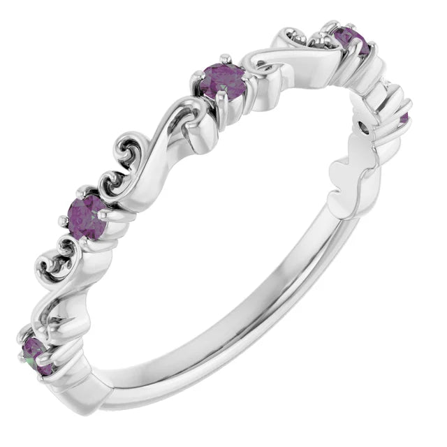 Kenla Round Gemstones 3/4 Eternity Sculptural Wedding & Anniversary Band