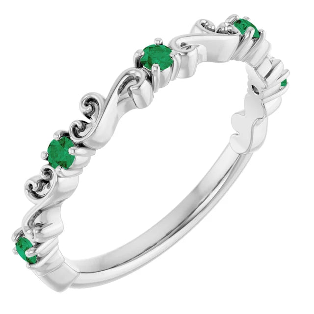 Kenla Round Gemstones 3/4 Eternity Sculptural Wedding & Anniversary Band