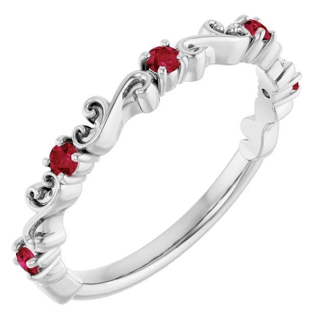 Kenla Round Gemstones 3/4 Eternity Sculptural Wedding & Anniversary Band