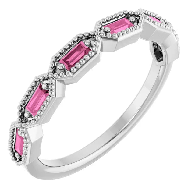 Juliette Straight Baguette Gemstones with Milgrain 1/2 Eternity Band