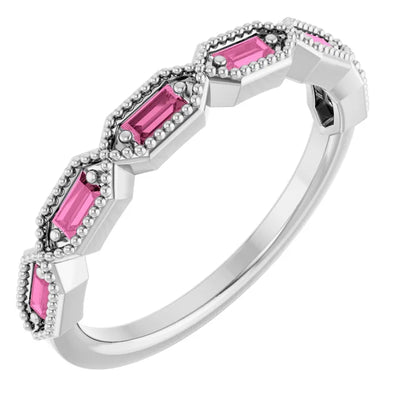 Juliette Straight Baguette Gemstones with Milgrain 1/2 Eternity Band