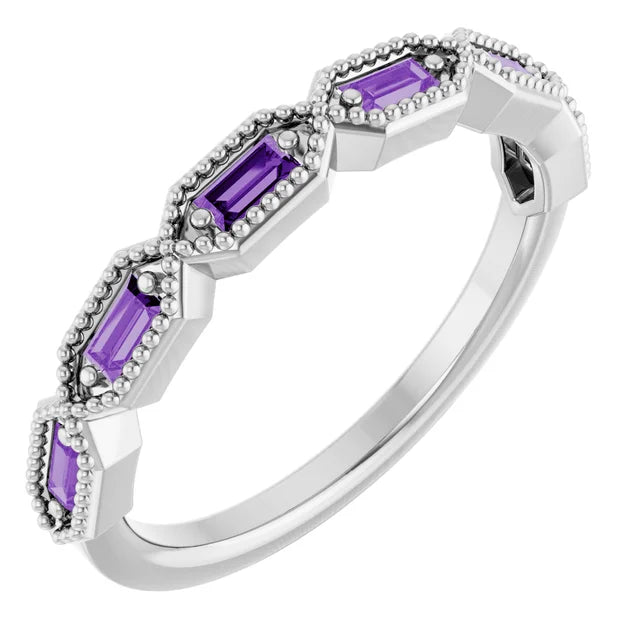 Juliette Straight Baguette Gemstones with Milgrain 1/2 Eternity Band