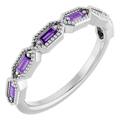 Juliette Straight Baguette Gemstones with Milgrain 1/2 Eternity Band